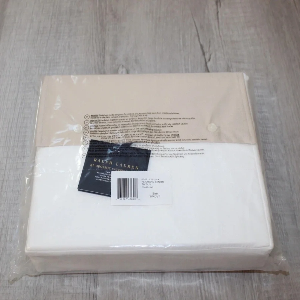 Ralph Lauren Organic Sateen Border Twin Duvet Cover Coastal Sand BRAND NEW